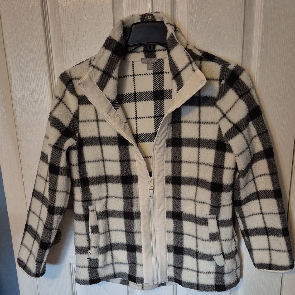 Talbots Womens Plaid Jacket - Black and Cream